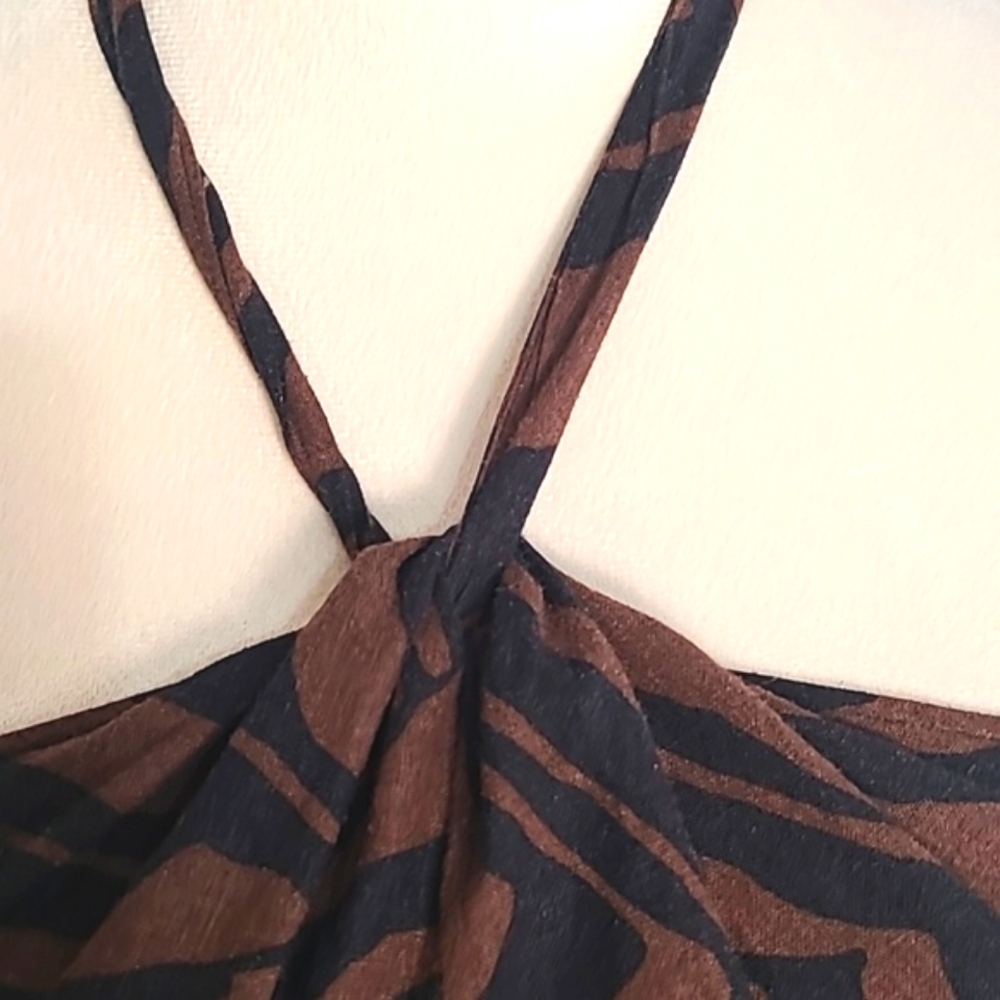 Nicole Miller Brown & Black Maxi-Dress with Halter Neck, Tiers, Ruffle, Size XS - Picture 4 of 11